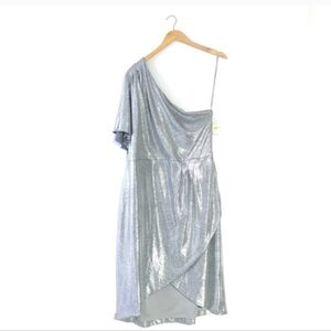 Melonie Liquid Metal Silver Sequin Material - One Shoulder  Cocktail Dress